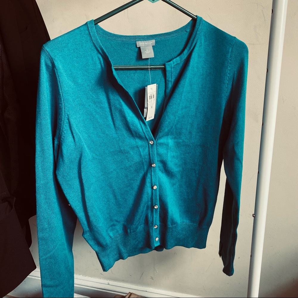 Ann Taylor Turquoise silk cashmere cardigan size M NWT